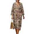 thumbnail image 1 of DISNIMO Aztec Tribal Print Womens Casual Maxi Dresses Linen Style Loose Fit Dress V Neck 3/4 Sleeve Shift Dress Fashion Long Dresses for Women, S, 1 of 6