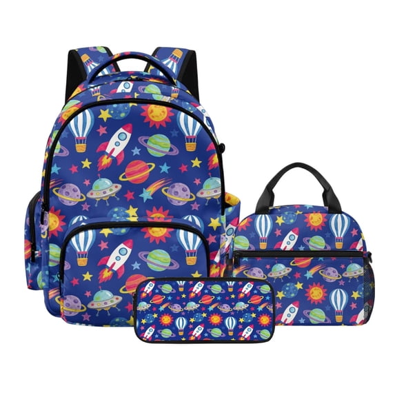DISNIMO Backpack for Teen Boys, Planet Star Print 17 Inch Bookbag Lunch Bag Pencil Case 3 in 1 School Backpack Set, Kindergarten Elementary Middle Backpack Boys Back to School Supplies