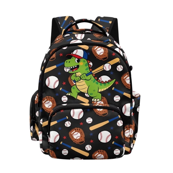 DISNIMO Baseball Dinosaur Print Multi Compartment Backpack for Kids, Breathable Padded Adjustable Straps, Lightweight School Bag for Elementary & Middle School Students Daily Use
