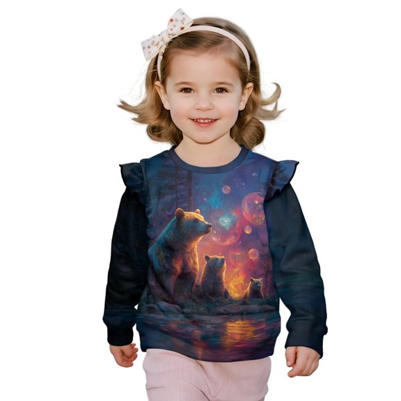 DISNIMO Bear Printed Girl Sweatshirt Crewneck Pullover Tops Long Sleeve T-Shirts Comfy Pullover Sweatshirt for Fall Winter 4-5 Years