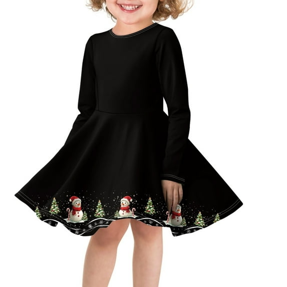DISNIMO Black Christmas Dress Girls Snowman Dress Girls Christmas Tree Dress Kids Dresses Dresses 7-8 Long Sleeve Twirly Dresses for Girls Winter Dress for Child Girl Dress School for Girls Soft