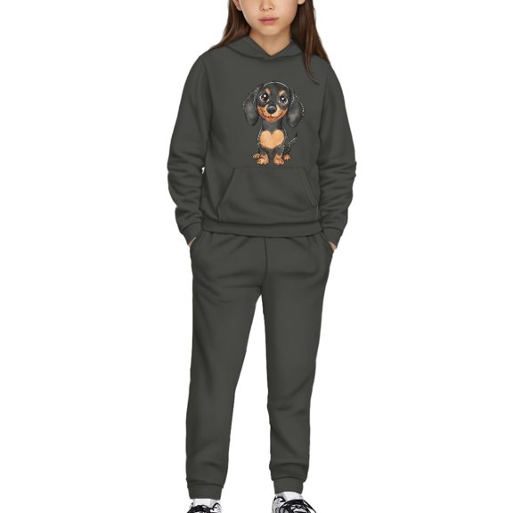 DISNIMO Black Dachshund Hoodie Kids Pullover Hoodie Girls Clothes Kids Girls 6-7 Hoodies Set for Girls 2 Piece Hoodie Outfits for Girls Soft Hoodies with Designs Girls Drop Shoulder Boys