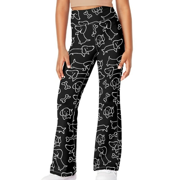 DISNIMO Black Dog Flare Leggings High Waisted Yoga Pants Bootcut Dance Casual Pants Activewear Kids Bell Bottoms Child for 13-14 Years Kids Flare Yoga Pants with Pockets