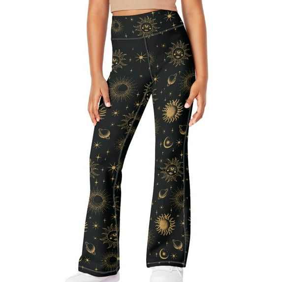 DISNIMO Black Galaxy Sunzel Flare Leggings Crossover Yoga Pants for Kids 5-6 Bell Bottoms Leggings with Pockets Girls Bell Bottom Pants for Kids Athletic Leggings Girls High Waisted