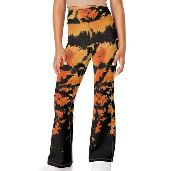 DISNIMO Black Halloween Bell Bottoms Leggings Girls Flare Leggings Cross Waist Bell Bottoms Yoga Pants for Girls Flare Pants Size 9-10 Kids High Waist Flare Leggings with Pockets