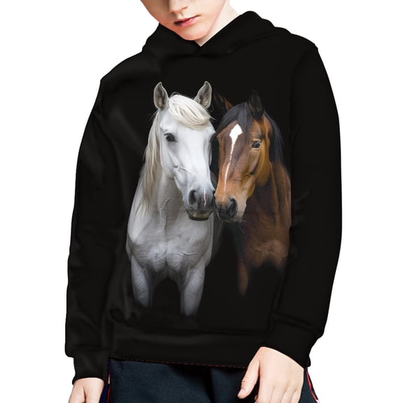 DISNIMO Black Horse Hoodie for Boys Fall Hoodies for Girls Pullover Sweatshirt with Hoodie Sweatshirts for Boys 8-10 School Hoodies for Girls Kids Hoodie with Front Pocket Children Hoodie Soft