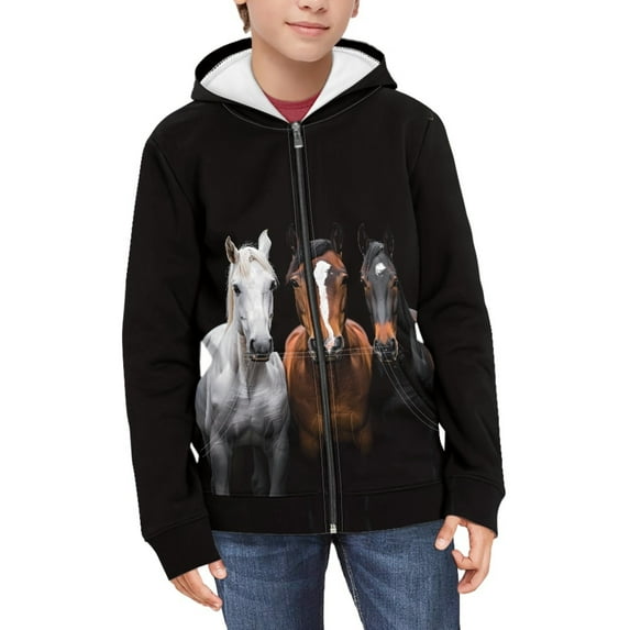 DISNIMO Black Horse Hoodie Boys Zipper Hoodies Size 6-7 Sweatshirts with Hoodies Sweatshirt Boys Zip Up Hoodie Boy Streetwear Hoodie with Pockets Kids Animal Hoodies for Little Boys Fall Clothes