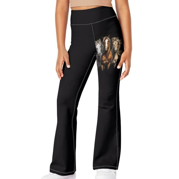 DISNIMO Black Horse Kids Yoga Pants for Girls with Flower Flare Leggings for Boys Bell Bottoms Size 13-14 Kids Flare Pants Outfit Flare Leggings Sport Yoga Pants Wide-Leg Leggings Boy & Girl