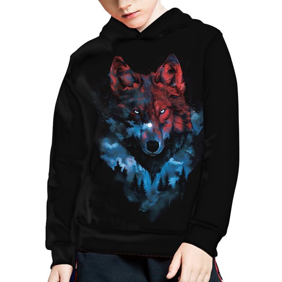 DISNIMO Black Wolf Hoodies Girl Pullover Hoodie Boys 8-10 Long Sleeve Hooded Sweatshirt Kids Boy Hoodie Sweatshirts Girl Streetwear Hoodie with Front Pocket Child Fall Clothes
