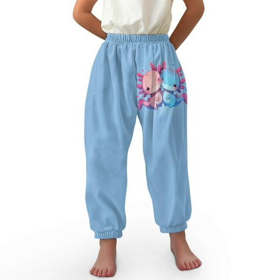 DISNIMO Blue Axolotl Bloomer Harem Pants for Girls Lantern Pants Kids Harem Bloomers Soft Harem Pants Casual Baggy Pants for Girls 8-12 Girls High Waisted Joggers Girls Beach Pants Elastic Ankle