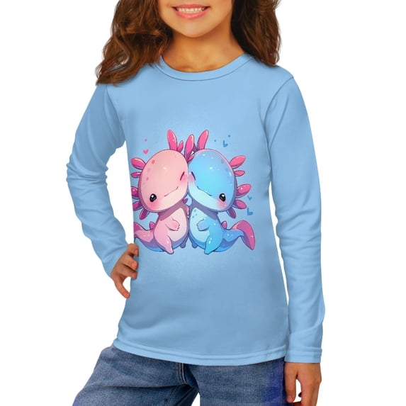 DISNIMO Blue Axolotl Shirt Fall Long Sleeve Shirts for Girls 5-6 Tops Long Sleeve Loose Shirts Girls Cute T Shirt for Girls High Waisted Shirts for Girls Crew Neck Tshirt