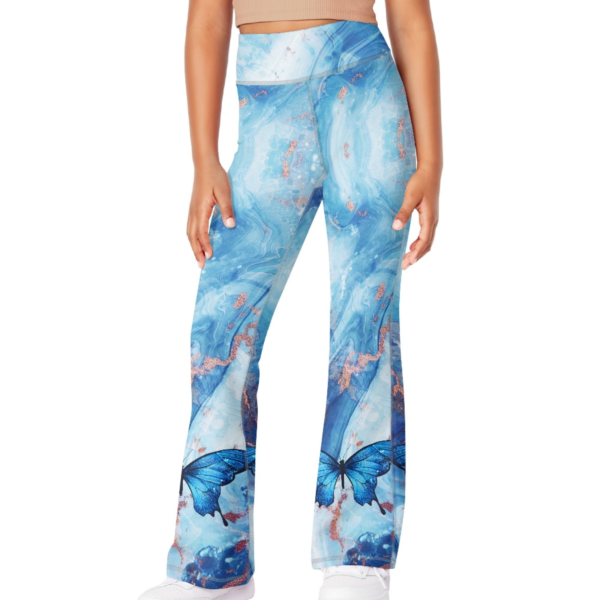 DISNIMO Blue Butterfly Flare Leggings Sport Yoga Pants for Kids Yoga ...