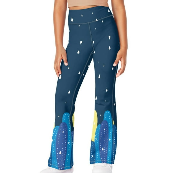 DISNIMO Blue Cactus Bell Bottom Pants for Kids Yoga Pants for Girls Yoga Pants Flare 8 Kids Girls Flare Leggings with Pockets Cross High Waisted Yoga Pants Bell Bottoms Athletic
