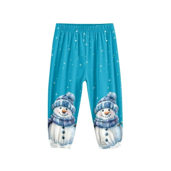 DISNIMO Blue Christmas Snowman Bloomer Harem Pants for Girls Size 13-16 Girls Pants Loose Fit Harem Bloomers for Girls Baggy Pants Kids Girls Sweatpants Soft Beach Pants for Girls Jogger Pants