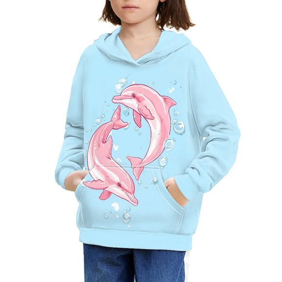 DISNIMO Blue Dolphin Hoodies for Girls Pullover Hoodie Size 8-10 Sweatshirt Hoodie Girls and Boys Matching Sweatshirts with Hood Design Children Fall Clothing Lightweight Polyester
