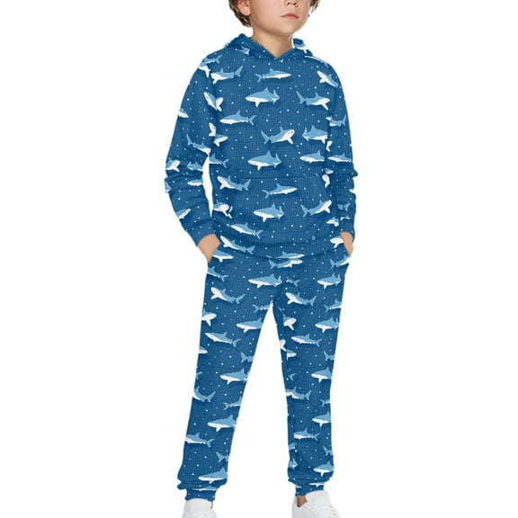 DISNIMO Blue Shark Hoodie Kids Boys Hoodies And Pants Set for Boys Graphic Hoodie Jogger Outfit Set 2 Piece Sizes 8 9 Sportswear Hoodies Kids Activewear Sets Boys Hooded Pullover Sweatshirts Soft