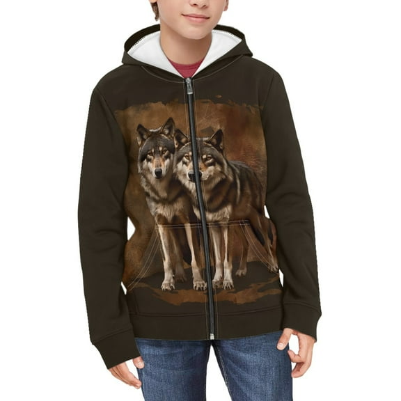 DISNIMO Boy Wolf Hoodie Kids Boys Hoodies Zip Up Size 6-7 Sweatshirt Hoodie Kids Zipper Sweatshirts for Children Hooded Jackets for Girls Animal Hoodie Little Boy Soft Hoodie Long Sleeve Brown