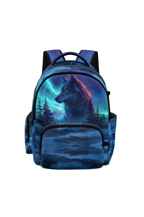 Boys Backpack Galaxy Wolf Forest Print 17 Inch Large School Bookbag with Adjustable Straps for Elementary Primary Students Lightweight Durable Backpack Travel Daypack