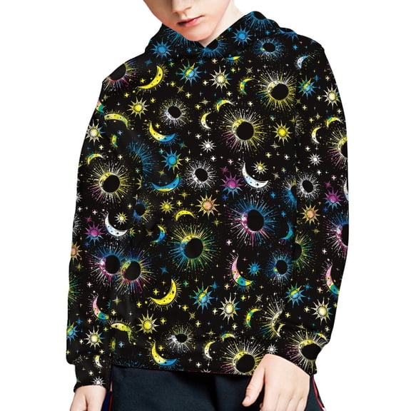 DISNIMO Boys Galaxy Hoodie Sweatshirts for Girls and Boys Sun and Moon Hoodies Pullovers 8-10 Girl Hooded Sweatshirt Kids Pullover Hoodies Street Wear Clothing Fall Winter