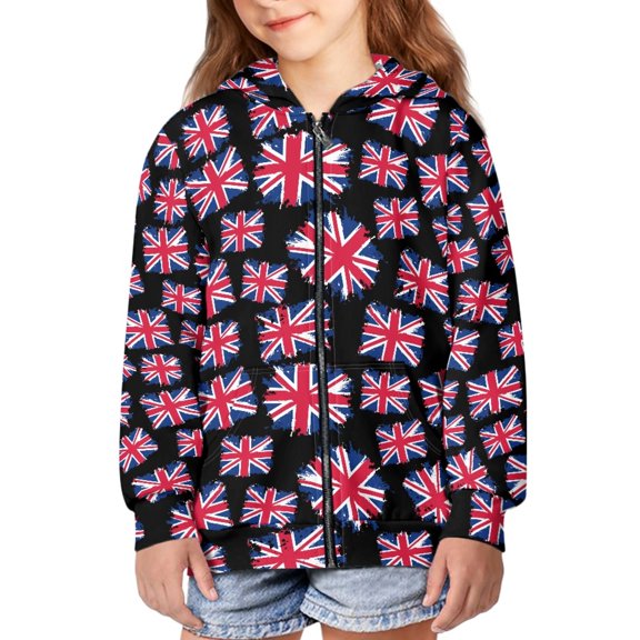 DISNIMO British Flag Hoodie Girl Kid Hoodies Zip Front Hoodies for Girls 6-7 Preppy Sweatshirt Kids Boys Sweatshirts with Hoods for Girls Hoodie Coat Boys Childrens Hoodie Jackets Streetwear