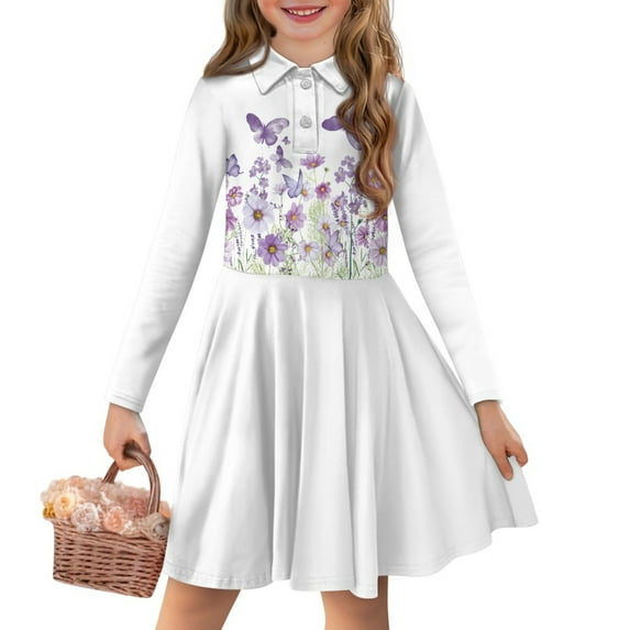 DISNIMO Butterfly Dresses for Girls 13-14 Flower Dress for Kids Long Sleeve Skater Dress Girls Midi Fall Dress for Children Girls Swing Dress Teen Girl Twirl Dress Long Sleeve Sundress Kids Clothing