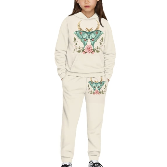 DISNIMO Butterfly Flower Hoodie for Girls 2 Piece Hoodie Outfits for Kids Clothes for Girls 10-12 Hoodies with Pockets Kids Hoodie and Joggers for Girls Drop Shoulder Sweatshirt Graphic Pullover