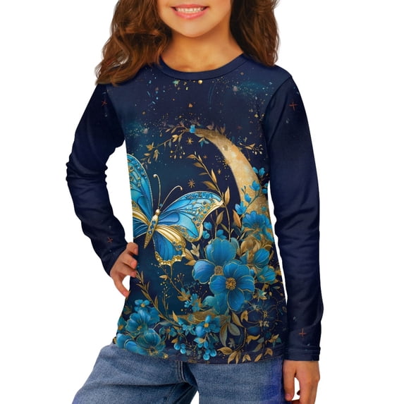DISNIMO Butterfly Flower T Shirt Long Sleeve Girls Long Sleeve Tee Shirts Size 15-16 Shirts Long Sleeve Girls Long Sleeve Shirt for Kids Long Sleeve Crew Neck T Shirt