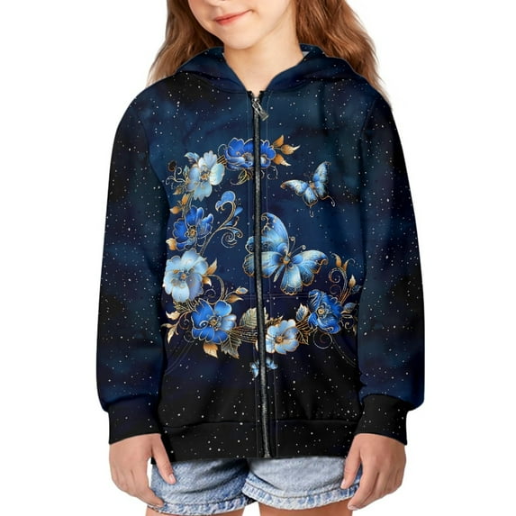 DISNIMO Butterfly Hoodie Girls Flower Hoodie Kids Zippered Hoodie for Girls 8-10 Sweatshirt with Hoodie Girls Zipper Sweatshirts for Boys Hoodies Jackets/Hoodies for Girls Animal Hoodies for Girl