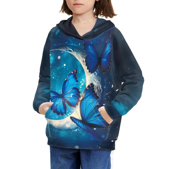 DISNIMO Butterfly Hoodies for Girls Moon Hoodie Sweatshirts for Boys Pullover Hoodies Size 8-10 Long Sleeve Hoodie Fall Clothes for Children Streetwear Hoodie Sweatshirt with Pockets Fall