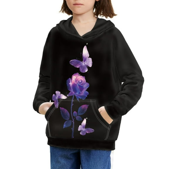 DISNIMO Butterfly Hoodies for Girls Rose Hoodie for Kids Hooded Sweatshirts Boys Pullover Hoodies Size 6-7 Hoodie Sweatshirt for Girls Print Hoodie with Design Girl Streetwear Hoodie Child