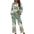 thumbnail image 1 of DISNIMO Butterfly Mandala Flower Printed Pajama for Women 2 Piece Pj Sets Long Sleeve Top Wide Leg Pants Lounge Set with Pocket Button Down Sleepwear Casual Comfywear, Available in Plus Size, L, 1 of 7