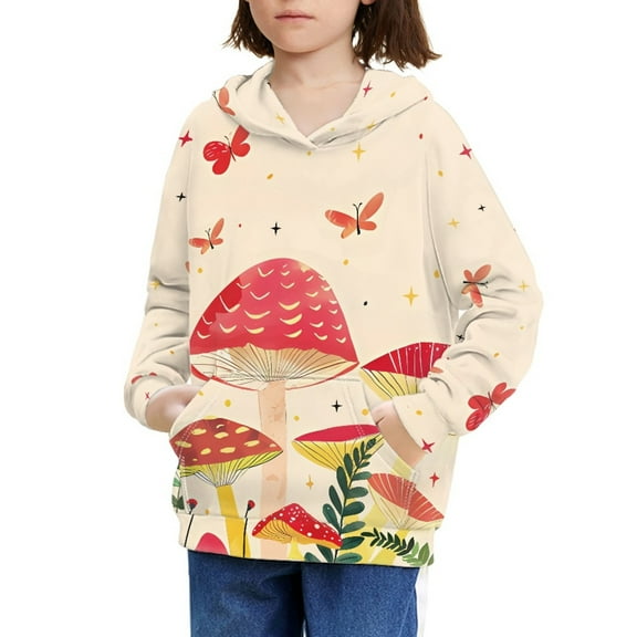 DISNIMO Butterfly Mushroom Hoodies for Girls Long Sleeve Hoodies Pullover for Boys and Girls Sweatshirt Size 11-13 Youth Fall Clothes Polyester Hoodie Kids Childrens Hoodies with Pockets