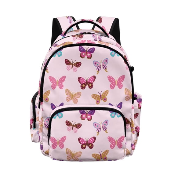 DISNIMO Butterfly Print Multi-compartment School Backpack, Tear Resistant Adjustable Padded Straps, Lightweight Sturdy Bookbag for Elementary & Middle School Kids Daily Use