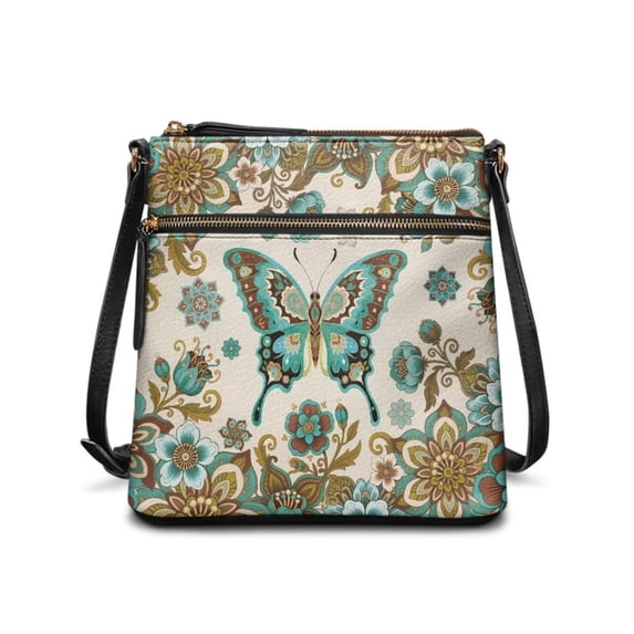 DISNIMO Butterfly Print Shoulder Bag for Women Boho Mandala Flower Print Bucket Bags Handbags Women's Leather Handbag with Adjustable Strap for Work Shopping Travel