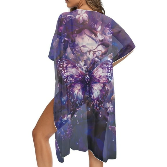 DISNIMO Butterfly Print Women's Kimono Cardigan Swimsuit Cover Ups Summer Beach Cover Up Long Lightweight Bikini Cover Up for Vacation
