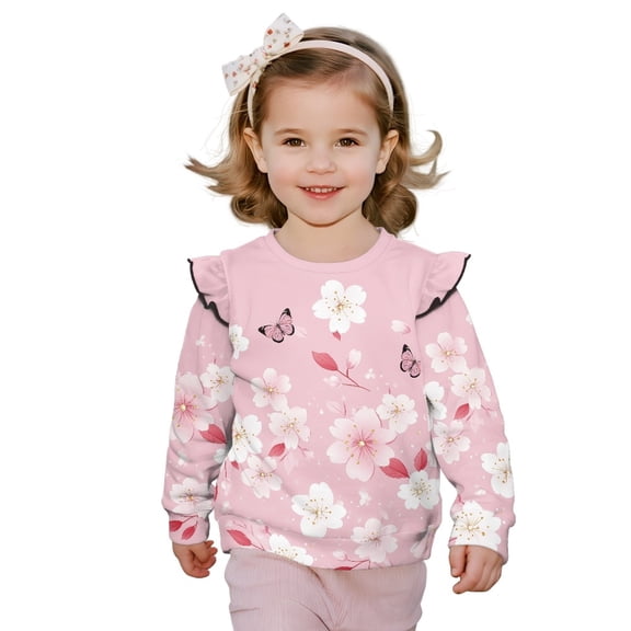DISNIMO Butterfly Printed Sweatshirt for Toddler Girl Long Sleeve Pullover Tops Cherry Blossom Cozy Sweater Tops Crewneck T-Shirts for Fall Winter 4-5 Years