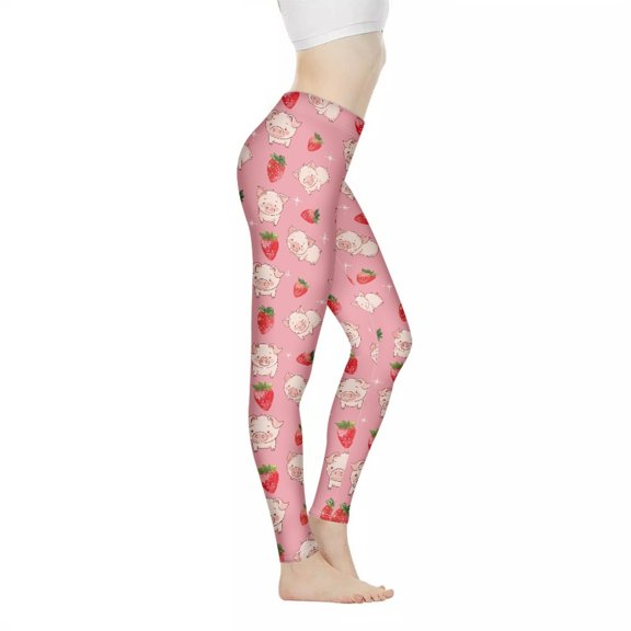 DISNIMO Butterfly Printed Yoga Pants Leggings for Women, Strawberry Printed High Waisted Yoga Pants Tummy Control Soft Workout Leggings for Yoga Gym, Pink, 2XL