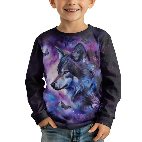 DISNIMO Butterfly Wolf Kids Shirt Boys Long Sleeve Shirts Size 7-8 Girls Shirts Soft Fall T Shirts for Girls Casual Tops for s Boys Tshirts Cute Tops Tops Long Sleeve Tees Boys and Girls Clothes