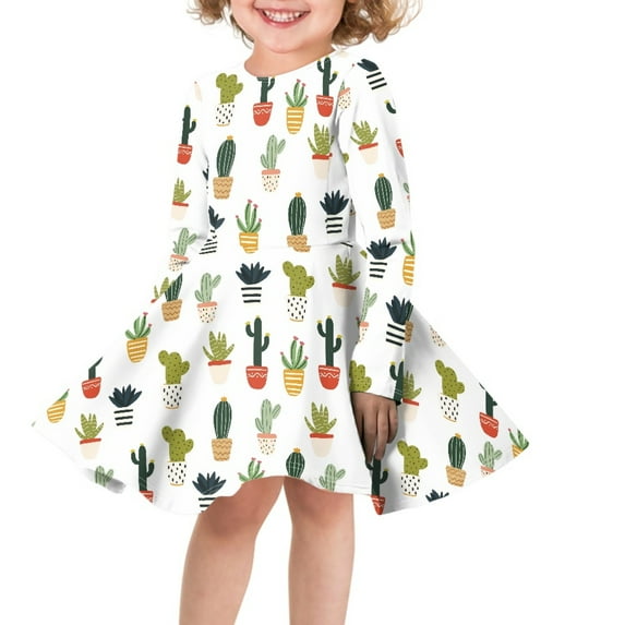 DISNIMO Cactus Dresses Girls 11-12 Long Sleeve Dresses Kids Floral Dress for Girls Dress Kids Girls for Church 11-12 Years Old Girls Fall Twirly Dress Child Girl Dress Winter Girl Soft Dress
