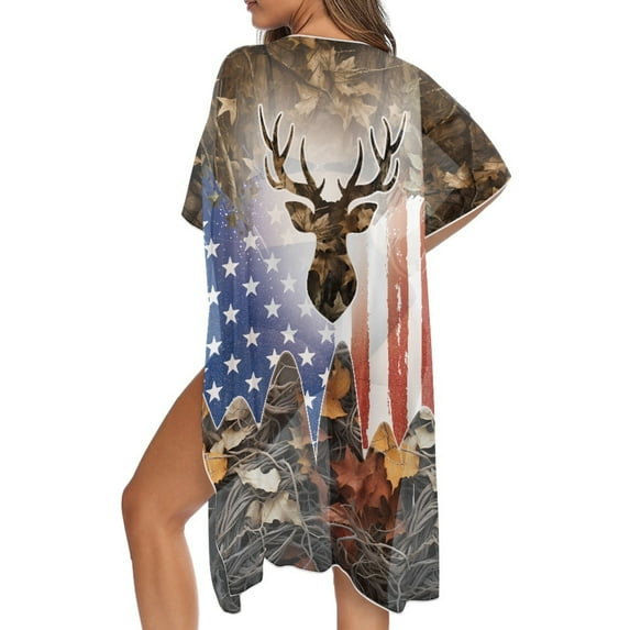DISNIMO Camo Print Women's Swimsuit Coveups Kimono Cardigan Summer Beach Cover Up Casual Loose Long Bikini Coverup