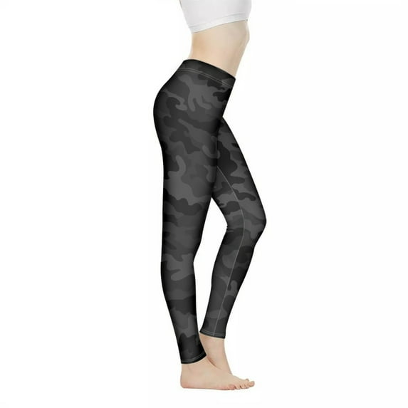 DISNIMO Camouflage Printed Yoga Pants Leggings for Women, Stretch High Waisted Yoga Pants Tummy Control, Athletic Workout Leggings for Yoga Gym, Black, XS