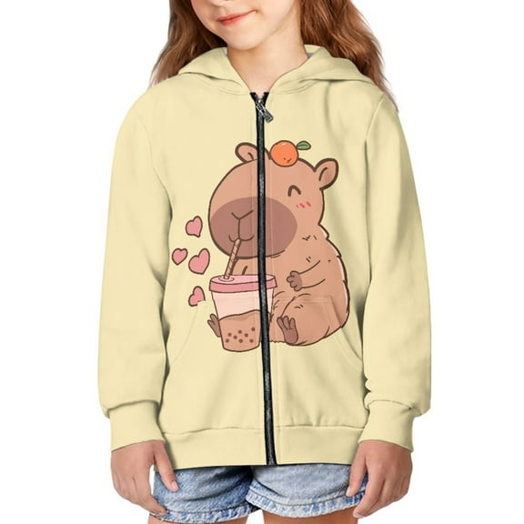 DISNIMO Capybara Hoodies for Girls Heart Zip Up Hoodie Kids Zipper Sweatshirt Hoodie Jacket for Boys Hooded Sweatshirts 14-16 Children'S Zip Hoodies Teens Preppy Clothes Fall Jackets Youth Casual