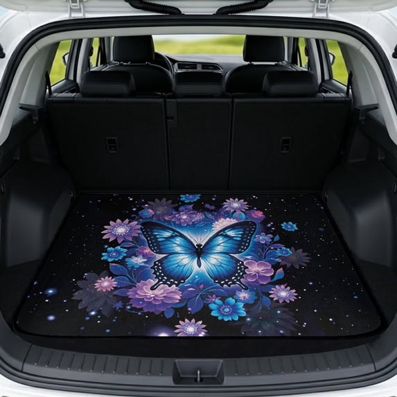 DISNIMO Car Cargo Mat All Weather Trunk Protection Cargo Liner Heavy Duty Rear Trunk Liner Machine Washable Dog Seat Cover Suitable for Most Cars Models, Butterfly Flower Print