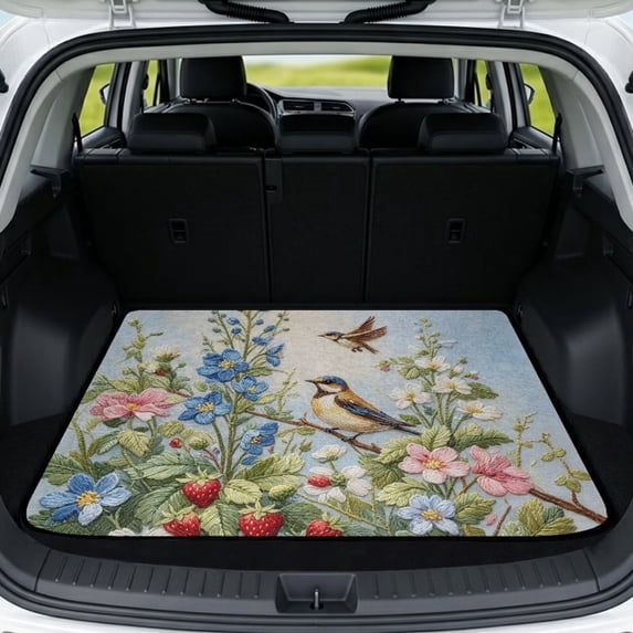 DISNIMO Car Trunk Liner for SUV Sparrow Flower Printed All Weather Cargo Liner Floor Mat Heavy Duty Anti-Slip Trunk Mat Stylish Rear Cargo Cover Fits for SUV Truck Sedan