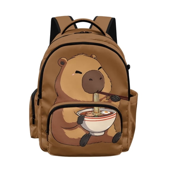 DISNIMO Cartoon Capybara Printed 17" School Backpack for Kids Teen Girls Lightweight Durable Bookbag with 1 Main Compartment, Front Zipper Pocket, Back to School Gift
