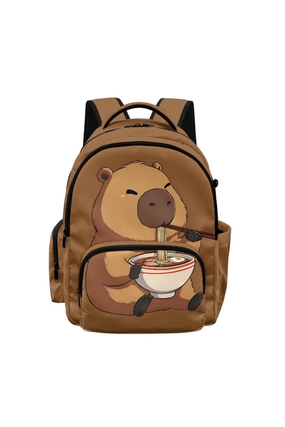 Cartoon Capybara Printed 17" School Backpack for Kids Teen Girls Lightweight Durable Bookbag with 1 Main Compartment, Front Zipper Pocket, Back to School Gift