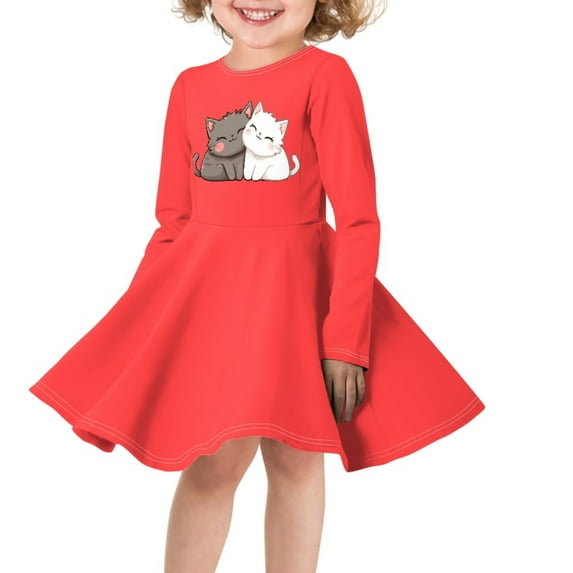 DISNIMO Cat Dress for Girls 13-14 Winter Dresses for Children Red Dress Long Sleeve Kids Fall Sundress Girls Crew Neck Dress Casual Teen Girl Midi Dress Children Skater Dress Polyester Kids Dress
