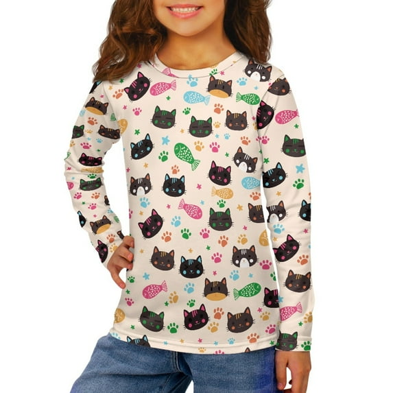DISNIMO Cat Fish t shirts long sleeve for kids t shirt girls 15-16 tshirts for kids girls crew neck shirt kids cute t-shirts for kids tshirt Loose Fit shirt kids shirts boys