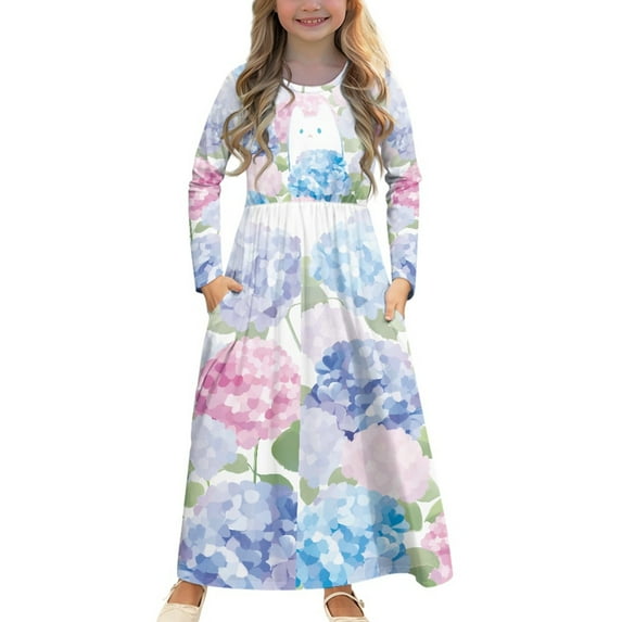 DISNIMO Cat Flower Dress with Pockets for Kids Long Sleeve Dress for Girls 7-8 Dresses Long Sleeve Cute Dress Kids Soft Dress for Kids Frock Dresses for Girls Twirl Skater Dress Midi