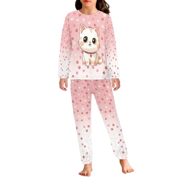 DISNIMO Cat Flower Pajama Set Girls 3-4 Long Sleeve Pajamas Girls 2 Piece Pj Set for Girls Fall Pjs Kids Girls Pajamas Set for Kids Sleep Wear Girls Night Wear Kids Lounge Sets Girls Soft Pjs